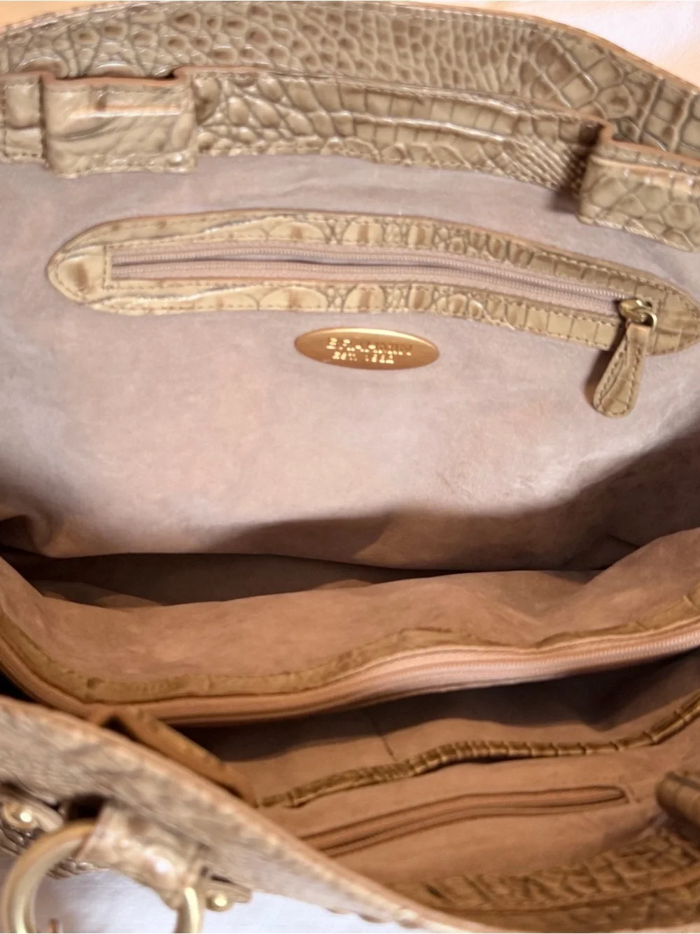 Brahmin Taupe Croc-Embossed Leather Shoulder Bag Free Mini pack back Bag Charm
